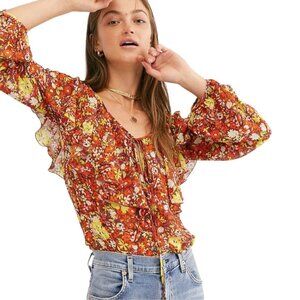 Free People Say It To Me Floral Sheer Bodysuit Womens XS Peasant Fairy Boho